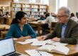 Research proposal writers mentoring a PhD scholar as they review an annotated proposal draft