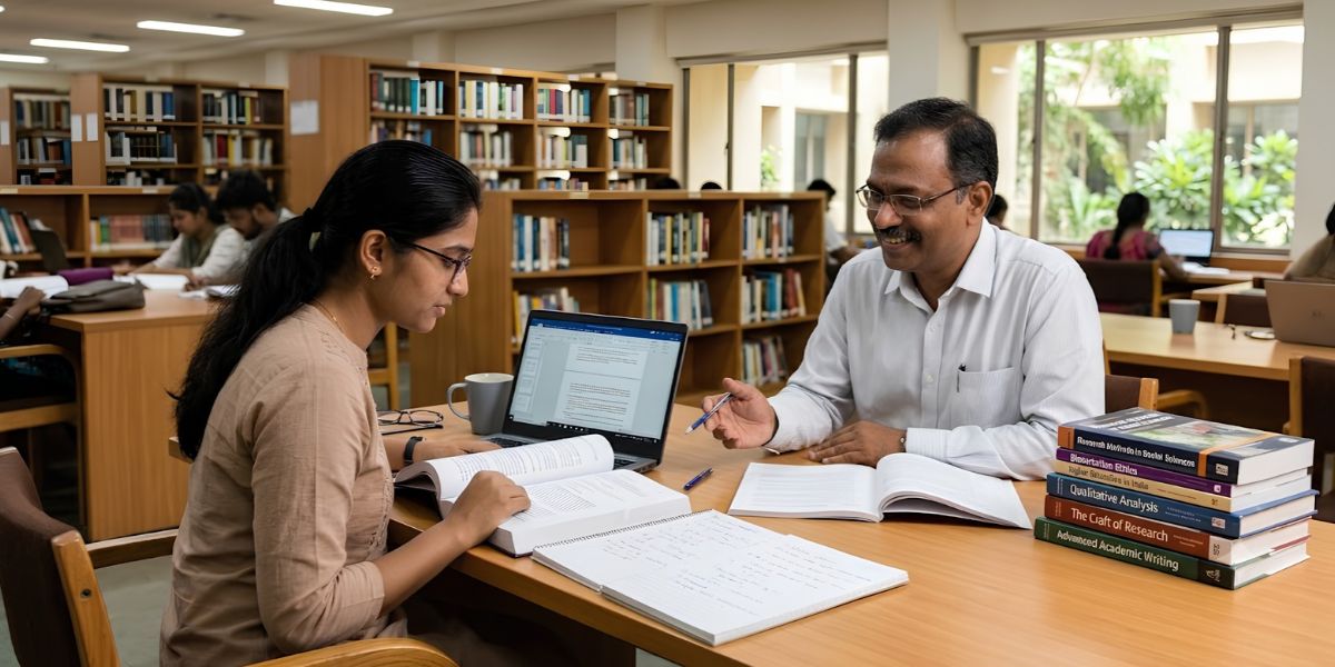 PhDiZone PhD assistance near me: a research consultant reviewing a thesis chapter with a doctoral scholar