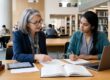 PhD research consultation session between a doctoral scholar and an academic consultant reviewing a research framework
